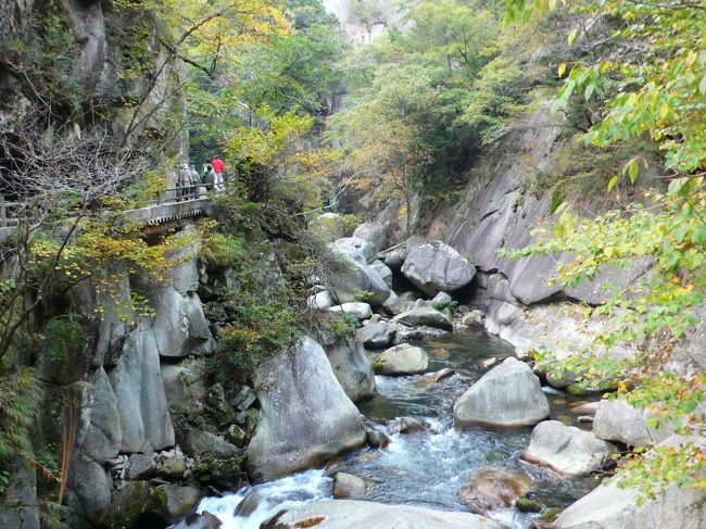 修善寺でお昼の後は一気に甲府・昇仙峡へ向かいました。昇仙峡は行ってみたいと思いながらいつも中央自動車道でもっと先に行くときの通過点。往きにも帰りにも時間的に甲府で下りることが難しくてチャンスがなかった所です。(今回の旅行はいつも逃していた所ばかりを狙ったものになりました)<br />うまくいけば紅葉が見れるかな、と思っていたのですが、まだ少し早かったようです。この日も天気はあまり良くなかったのですが、ここではかえってモノクロの水墨画を切り取ったようでなかなかでした。<br /><br />昇仙峡観光協会<br />http://www.shosenkyo-kankoukyokai.com/b/