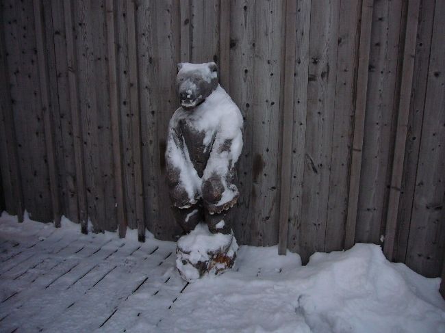 この日はサーメの文化体験。<br />写真のクマは、アイスホテルのどこかに寒そうに立っています。訪問された方は探してみてください（すぐわかりますけど）。
