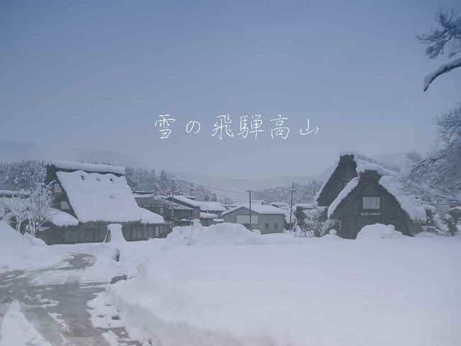 【旅の内容】<br />　雪に覆われた飛騨高山をノーマルタイヤ、チェーン無しという<br />　無防備な状態で乗り込んだ旅の記録。<br />　雪に埋もれた世界遺産白川郷の合掌造りも見て回った。<br /><br />【行程】<br />　1日目　―　2005/01/08(Sat)<br />　　…市川→下島温泉(泊)<br />　2日目　―　2005/01/09(Sun)<br />　　…下島温泉→高山→下島温泉(泊)<br />　3日目　―　2005/01/10(Mon)<br />　　…下島温泉→白川郷→高山→下呂温泉(泊)<br />　4日目　?　2005/01/11(Tue)<br />　　…下呂温泉→市川