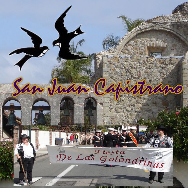 サン・ワン・キャピストラノは南カリフォルニアの町です。　この町は２１あるカリフォルニア・ミッションの７番目、ミッション・サン・ワン・キャビストラノ(SJC)、を中心に発達しました。<br /><br />SJC　は毎年３月になると The Fiesta de las Golondrinas を祝います。　スペイン語の　Golondrinas は　英語の　swallows、ツバメのことなのです。