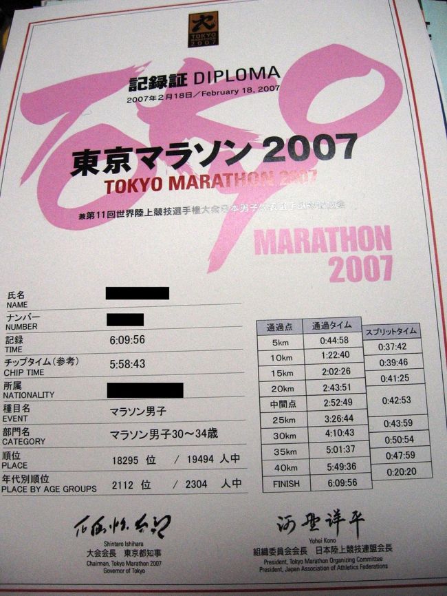 東京マラソン 2007 (42.195km)<br />完走しました。