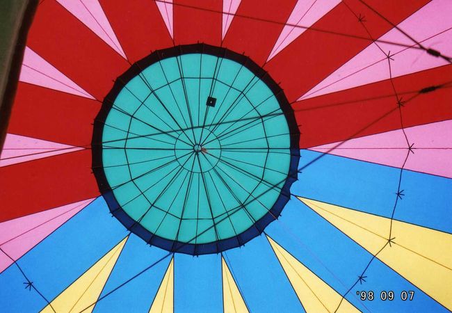 &#39;98年、十勝川温泉で係留の熱気球に乗船しました。<br />&#39;91年の飛行とは雲泥の差ですが、友人達を誘って、空中浮遊を楽しみました。スーッと空中に舞い上がる感じが癖になります。