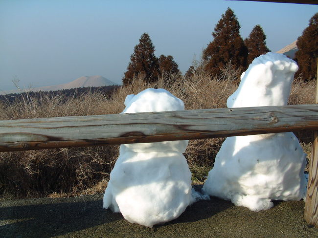 　雪ダルマがいっぱい！？<br /><br />　九州で〜見る雪も　これが　最後ねと♪<br />と言う思いに駆られて阿蘇に出かけましたが、<br />さてどうなることやら。