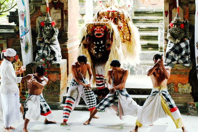 おサルの鳴き声を出しながら大勢のバリ島の男性が踊る有名なケチャ。<br />最近は観光目的で見せるのが大半です。<br /><br />私はお寺のお祭りで見たことがあります。<br />みな、トランス状態になりながら神に捧げる踊りのケチャには身奮いを感じました。