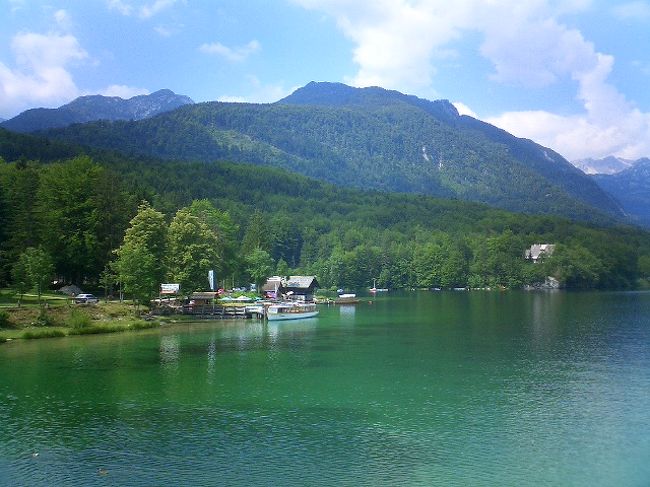 スロベニアの観光名所といえば、ブレッド湖が有名ですが、今回はそのブレッド湖から30キロ程離れたボーヒン湖へ行くことにしました。 <br /><br />ボーヒン湖へはリュブリャーナからバスで2時間ちょっとで行くことができます。<br />料金は片道一人8.3ユーロ。 <br />道中、ぼぉ〜っと窓の外を見ていると、いつの間にか辺り一面にトウモロコシ畑が広がってて、その風景は北海道に良く似ていました。 <br /><br />11時すぎ、ボーヒン湖に到着。 <br />昼食までまだ時間があったので、石橋を渡り、遊歩道を歩くことに。 <br />ふと石橋の上から下の湖を覗くと、透明度の高いエメラルドグリーンの水の中で、たくさんの魚（多分マス）が泳いでいました。 <br />水の綺麗さにはホント、びっくり。 <br />浅い所だと底までクッキリ見えます。 <br />日本にも湖はあるけれど、これほど透明度の高い湖ってないような気がする…。 <br /><br />しばらく森林の中の遊歩道を歩くと、いきなり駐車場に辿り着きました。 <br />車も人もいっぱいで賑わってました。 <br />車で来た人たちは、観光客というよりはバカンスをのんびり過ごすために来たという人たちばかりで、湖のほとりにシートを敷いて、体を焼いたり、お昼寝したり。 <br />中にはビーチバレーをしたり（ちゃんと専用のコートがある）、泳いでる人もたくさんいました。<br />とても気持ち良さそうだったので、夏に行く方は、水着やシートを持っていくといいかも。<br /><br />ボーヒン湖は、ブレッド湖より3倍も大きいらしく、1周するとなると数時間はかかりそうなので、諦めて昼食をとることにしました。 <br />ここの名物は、マスを使った料理だそうで、私たちも2人用の魚料理を注文。 <br />来た料理を見て、あまりの量の多さに仰天。 <br />どう考えても3人用でしょ…。 <br />味は、シンプルだけど、にんにくがよく効いていて美味しかったです。 <br /><br />食後は、午前歩いたのとは逆方向へ。 <br />途中、観光客向けの遊覧船の乗り場がありました。 <br />どうしようか迷ったんだけど、一人往復10ユーロの料金が少し高く感じたし、どうしても乗りたい！とは思えなかったので諦め、ぶらぶら散歩をし、疲れたら湖のほとりのベンチに座って景色を眺めながらぼぉ〜っとしてました。 <br /><br />観光地をガッツリ歩いてあちこち見るのも面白いけど、たまにはこういう旅行もいいですね。 <br />最近暑さでバテ気味だったんですが、帰る頃にはなんだかスッキリした気がしました。 <br />