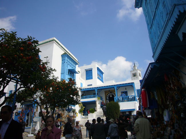カルタゴ観光の跡はシディ・ブ・サイドの観光です。<br />シディ・ブ・サイドはアンダルシアの影響を残す<br />チュニジアでも最も美しいといわれる町。<br />白壁とチュニジアンブルーのドアがとても美しい町です。<br />幸運にも青空が広がり始めて町は更にその美しさを<br />増したような気がします。<br /><br />ツアー中はお天気にも恵まれ、また、素晴らしい添乗員さん、<br />ガイドさん、運転手さん、ツアーメンバーのおかげで<br />チュニジアの魅力を存分に味わい旅を楽しむことができました。<br />チュニジアは想像した以上に素敵なところです。<br />またいつか必ず再訪してみたいです。