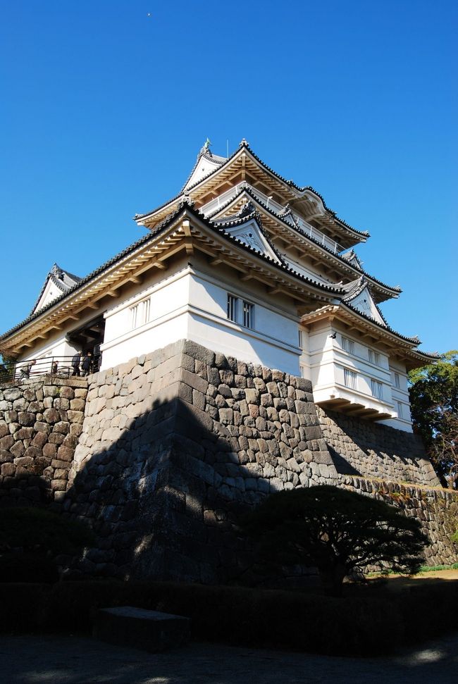 天気もよく家で燻っているのももったいなかったので、日帰りで小田原城散策に出かけました！<br /><br />いままで数回訪れているが今回ほど晴れ渡った青空の時はなく、とても気持ちよかったです。<br /><br />現在の小田原城周辺は小規模ですが、戦国時代３代目北条氏康の時は、八幡山から相模湾に至るまで小田原の町全体を総延長９ｋｍの土塁と空堀で取り囲んだ惣構えをもつ大規模な城郭でした。<br />これは豊臣秀吉が築いた大阪城よりも広大であったとされるらしいです。<br /><br />戦国時代最強といわれた武田信玄・上杉謙信ですら落とせませんでした。<br /><br />遠方の城マニアの方々、是非一度いらして下さい！<br />