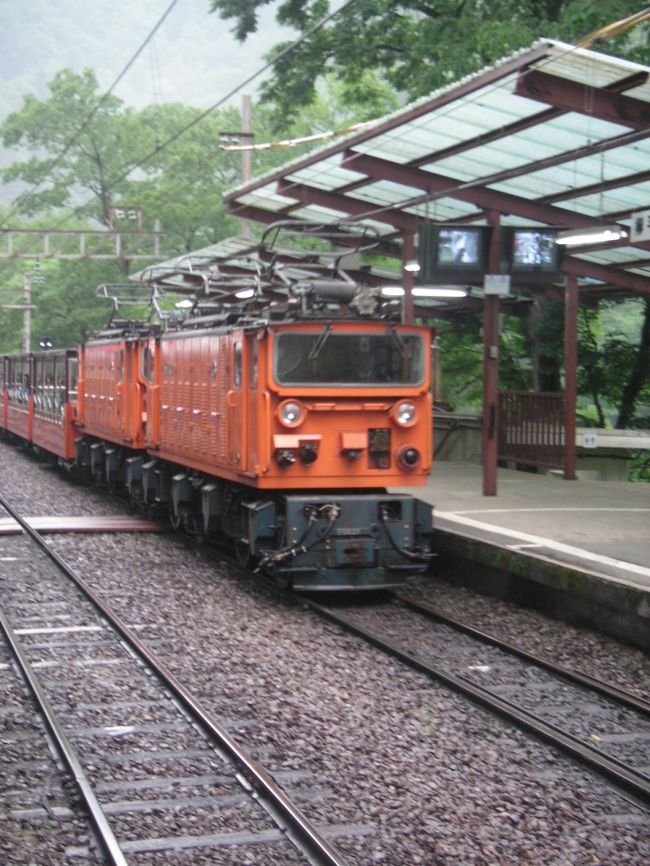 「立山黒部アルペンルート、黒部トロッコ電車と鐘釣散策」というバスツアーに参加してきました。<br />1日目は関越→上信越→北陸自動車道を走り、宇奈月からトロッコ電車で鐘釣へ。<br />あいにくの雨模様の中での観光となりましたが、もやのかかる新緑の黒部もなかなかの風情です。<br />鐘釣で1時間の自由散策の後は再度トロッコ電車で宇奈月に戻り、宿泊ホテルがある金沢へ。<br />夕食はツアーに含まれている「北陸名物 きときと会席」を楽しみました。<br />金沢市内を散策しようかとも思ったけど、翌日のアルペンルート散策にそなえてこの日は部屋でまったり過ごしました。