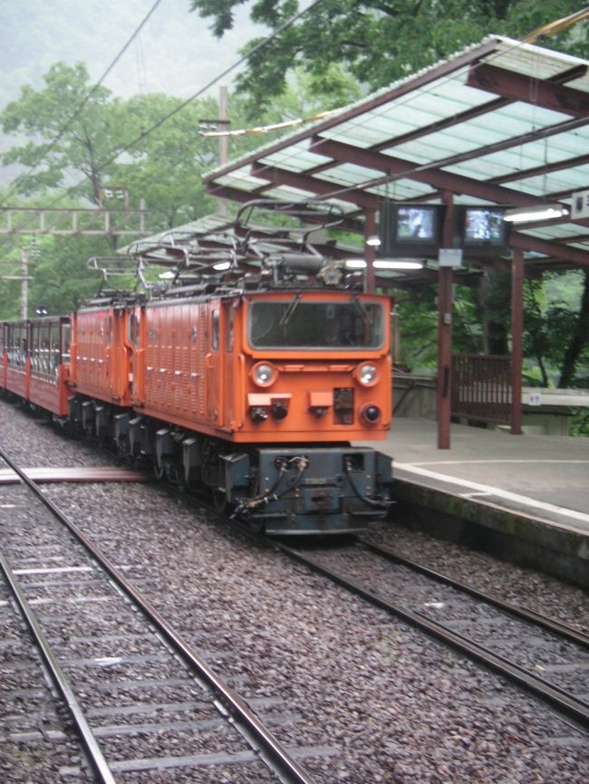 ｢立山黒部アルペンルート、黒部トロッコ電車と鐘釣散策｣というバスツアーに参加してきました。<br />１日目は関越→上信越→北陸自動車道を走り、宇奈月からトロッコ電車で鐘釣へ。<br />あいにくの雨模様の中での観光となりましたが、もやのかかる新緑の黒部もなかなかの風情です。<br />鐘釣で１時間の自由散策の後は再度トロッコ電車で宇奈月に戻り、宿泊ホテルがある金沢へ。<br />夕食はツアーに含まれている｢北陸名物 きときと会席｣を楽しみました。<br />金沢市内を散策しようかとも思ったけど、翌日のアルペンルート散策にそなえてこの日は部屋でまったり過ごしました。