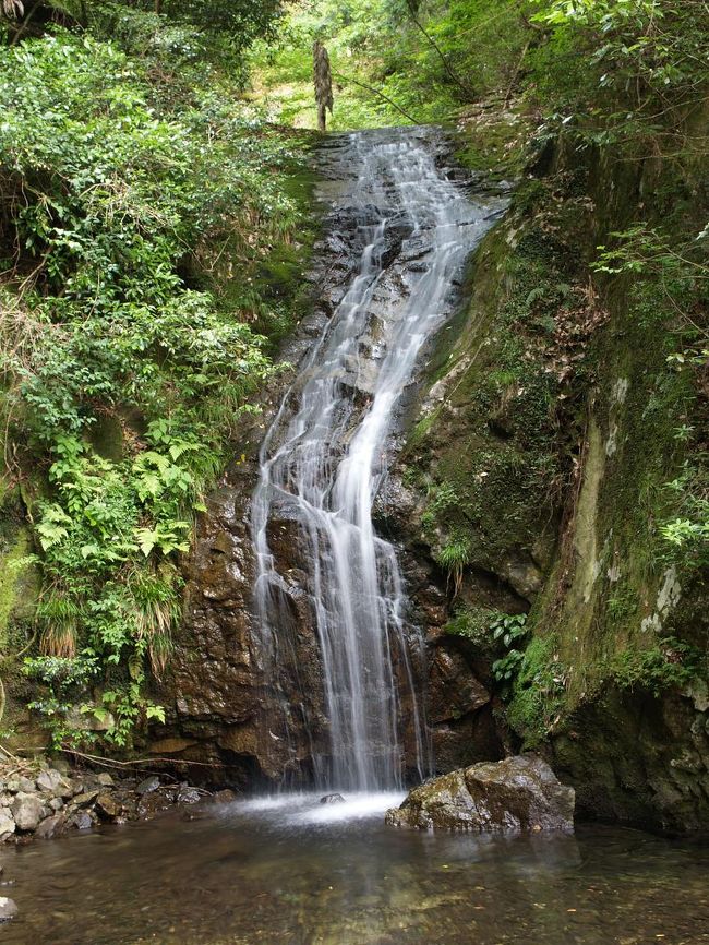 千町ヶ峰登山の帰りに一宮町伊和の行者堂の湧き水「延命水」「行者の水」を汲みに寄りました。一宮町には「一宮名水７選」があり、「延命水」はそのうちのひとつに選ばれています。その行者堂の前に架かる橋に「南無不動明王」の幟が立っていました。不動明王＝不動滝、もしやと思い山道を進むとやはりありました。