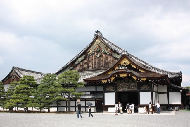 京都世界遺産めぐり?　「二条城」　<br />１９９４年に古都京都の文化財として世界遺産に登録された。<br /><br />小学生の時修学旅行で行って以来の二条城。当時は時間もコースも限られていたことで、今に残る記憶と言えば「鶯張り廊下」くらいしかありません。<br />今回はゆっくり時間をとり、一日のスケジュールをここだけにして見学しました。<br /><br />最大の見どころは、国宝に指定されている二の丸御殿。御殿内部の絢爛豪華な障壁画や、装飾品は桃山文化の極みと言っていいでしょう。<br /><br />また江戸（二の丸庭園）明治（本丸庭園）昭和（清流園）と３つの時代の庭園も見ごたえがあります。<br /><br />国宝：６棟<br />重要文化財建造物：２２棟<br />重要文化財美術工芸：９５４面<br /><br /><br />入城料　６００円<br />