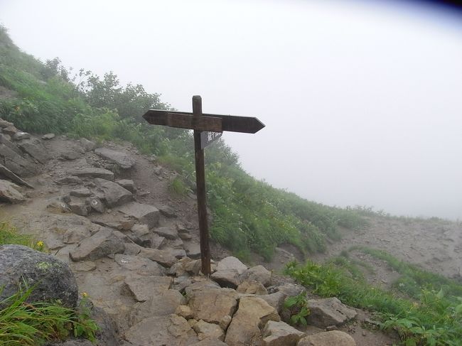 昨夜から降り始めた雨はやみそうでやまず、風が強い中を尾根歩き<br />できるか？という不安もあって、いつ出発するか話し合い。<br />隣のワンゲル部が出発しそうな雰囲気だったので7時に出発した。<br />その後はとても写真なんて取っていられる場合じゃなくて、<br />打ちつける雨の中あるいて、さらに濁流になった沢を渡り、<br />靴の中までびしょぬれで、やっとこさわさび平小屋にたどり着き<br />初めての小屋泊まりとなりました。<br /><br />詳しい費用や日程はこちら<br />http://tabisuke.arukikata.co.jp/schedule/19166/