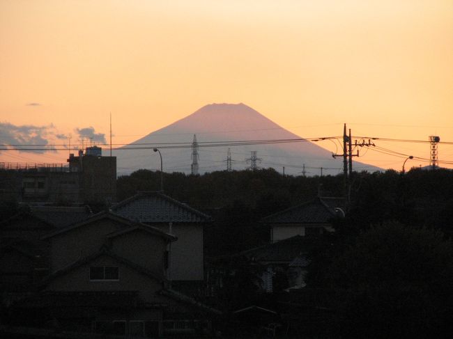 １１月３０日、午後４時半過ぎに素晴らしい影富士が見られた。<br />茜色に染まっている富士山の稜線が鮮明であつた。<br /><br /><br /><br /><br />＊写真は久しぶりに見られた影富士