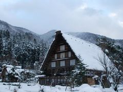 雪に煙る合掌造り、冬の白川郷