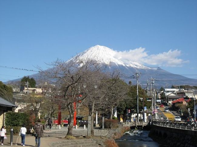 2年ぶりの日本帰国。（イギリス在住です）<br /><br />実家のある、静岡県富士宮市に帰った際に、富士山が連日とても綺麗に見えました。<br /><br />前回帰国した際（11月）にはいまいち見えなかったんですよ。<br /><br />イギリス人の夫が何枚か富士山の写真を撮ったので、旅行記を作りますね。<br /><br />この写真は浅間神社から撮った一枚です。