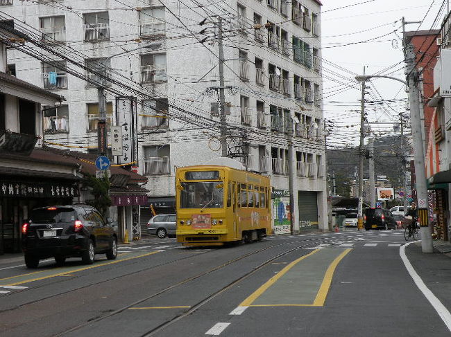 ２００９年２月２８日ー３月１日。岡山駅周辺には「電気軌道」（路面電車）が走っています。日本全国からの使わなくなった路面電車が集っているのか、色もいろいろです。わずか４．７ｋｍという、路線の全長が日本で一番短いそうです。