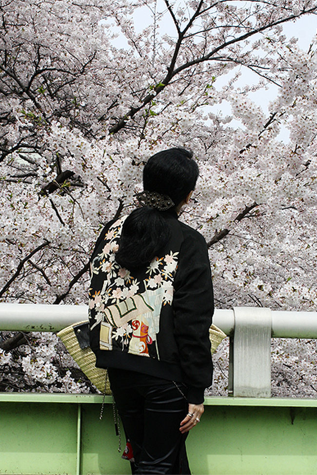まさにお花見日和の日曜日。<br /><br />いつか満開の桜の下を<br />「桜スカジャン」を羽織って歩きたかった〜♪<br /><br />やっと念願叶って、神田川の満開の桜と一緒に<br />面影橋で記念写真も撮れました〜！<br /><br />しかし、神田川周辺には、芭蕉ゆかりの庭園や博物館など<br />名所旧跡が多くて、激写しまくりでした。<br /><br />天気もいいし、桜は、満開だし、<br />ホント、良〜く歩いたね〜！<br />だから帰りは、歩き過ぎてギブアップ…。（笑）<br /><br />桜を愛でながら歩いた、素敵な春の一日でした。<br /><br />1.「江戸川公園」→2.「東京染ものがたり博物館」→<br />3.「芭蕉庵」4.「リーガロイヤルホテル東京」でランチ→<br />5.「ドラード早稲田」→6.「漱石公園」→<br />7.「新江戸川公園」