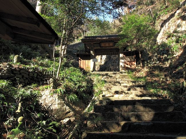 次に訪れたのは行道山・浄因寺(ぎょうどうさんじょういんじ)です。とりあえず、車で細い道を登っていくとトイレのある駐車場にでました。浄因寺の名が刻まれた石門があり、ここから歩いていくのか悩みます (;´▽`A``。降りて案内看板を見ていたら、ハイキングに入るとおぼしき御夫婦が石段がある所まで車でいけると教えてくれました。そこで、参道を登っていくと広い駐車場が。先ほどの場所から1キロ近く登ったので歩いてきたら散々でしたね(笑)石段が見えましたがひたすら登るようです。。。365段。参道から山頂にかけ三万三千体といわれる大小の石仏(庚申様)があり、特に右手を枕に西向きに寝ている寝釈迦像がいるそう。標高400mの行道山山腹にあるこのお寺は今から1200年以上前、和銅七年(714)に行基上人による開創と伝えられます。その後、法徳禅師(偉仙和尚)が禅寺として繁栄しました。永和二年(1376)には法徳禅師に帰依していた室町幕府三代将軍・足利義満が七堂伽藍を寄進しています。室町時代には学問の道場としても多くの修行僧が集まり『関東の高野山』と呼ばれました。臨済宗の古刹となり、関東四霊場の一つにも数えられています。元和九年(1623)には雷火のために本堂含む堂塔や経典・仏像等を焼失しましたが、後に徳川幕府から寺領20石の朱印を受けることになり繁栄していた頃の勢いを盛り返しました。 境内には『清心亭』と呼ばれる茶室があります。そこへ渡るために巨石から巨石に架けられた空中橋『天高橋』は葛飾北斎が『足利行道山雲のかけ橋』として描いたことでも有名です(浄因寺所有)。葛飾北斎が描いたものには橋の右側に本堂があるように描かれています。残念ながら、ここへ登る石段はこの日は止められていて登れませんでした。登ってきた境内の右手側の石段を登ると不明堂(あかずのどう)があります。山頂見晴らし台へはこの先をひたすらあと600mほど登山。自分はここの時点でヘトヘトになり、次の予定もあったので帰ることにしました(;´Д`A ```。ここは紅葉も綺麗だそうです。またそのうち来て見る事にして寝釈迦像はその時にとっておきます(爆)