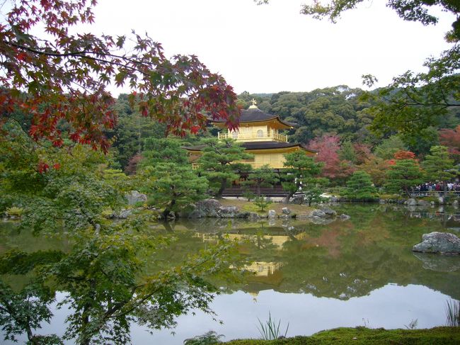 さすがに2日目は着物ではなく普段着でした。<br />いっぱい動き回るつもりだったし。<br />※なので題名に「着物で」とありますが、着物は全く出てきませんので悪しからず。。。<br /><br />この日はまず、姉のリクエストで清水寺へ☆<br />そして午後は妹のリクエストで金閣寺へ☆<br /><br />さすが金閣寺は人気者!<br />外国の方も修学旅行生もいーーーーっぱい!<br />でも紅葉がきれいで大満足です。<br />気になっていた等持院にも行ってきました?<br /><br />(3)清水・衣笠エリア編のその2は金閣寺と等持院の日記です(*^_^*)<br /><br />●この日のルート●<br />8時前…清水寺(所要1時間20分)<br /> ↓ 一度旅館に帰ってから、バスで約30分移動<br />11時前…金閣寺(所要30分)<br /> ↓<br /> ランチタイム<br /> ↓<br />12:30…等持院(所要30分)<br /> ↓<br />13:30前…龍安寺(所要40分)<br /> ↓ きぬかけの道をてくてく10分<br />14:30スギ…仁和寺(所要1時間ちょい)<br /> ↓<br />15:30ごろ…如心寺<br /> ↓ しかし、開いてなかった。。。涙<br /> 帰宅<br /><br />●訪れた世界遺産●<br /> 清水寺・金閣寺・龍安寺・仁和寺<br />