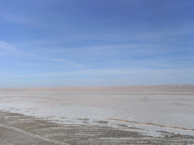 続きまして～北アフリカ最大の塩湖<br />ショット・エル・ジェリドにやってまいりました☆<br />ウユニ塩湖ほど360度真っ白という感じではないですが<br />真ん中に道路があるので車で走っていると<br />両側に真っ白な大地が広がって少し神秘的です。<br />