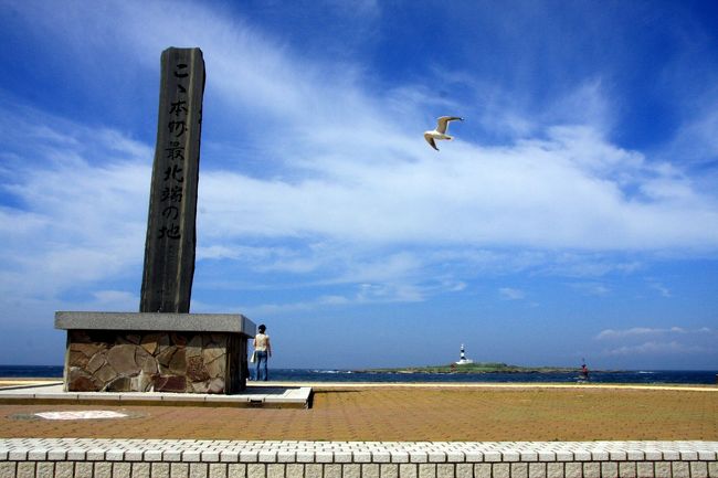 尻屋崎からは、最短距離で大間崎へ・・・（毎年のようにこの場所に来ているから、すっかり道を覚えてしまった(^^ゞ）<br />丁度、お昼に大間崎に到着したので、まずは昼飯でもと思い、かもめ食堂に行ってみると、満席だったので、空いていたマリンハウスくどうで昼食を食べました。<br /><br />お腹を満たしたところで、「本州最北端の地」の石碑の所に行き写真を撮りました。本州最北端のお土産屋さんでお土産を購入し、むつ市に向け出発。<br /><br />帰りのルートも、来た時同じ津軽海峡沿いの道を選択し、海を眺めながらノンビリと車を走らせました。<br />途中で、天気はすっかり晴れとなっていたので、もしかしたらガスが晴れて綺麗な展望が望めるかもと思い、再度、釜臥山展望台に進路変更！<br /><br />進路変更して正解。釜臥山展望台からの素晴しい眺めを見ることができました。<br /><br />～行程～<br />11:20 尻屋崎  出発<br />12:20 大間崎　（昼飯等）<br />15:00 釜臥山展望台 