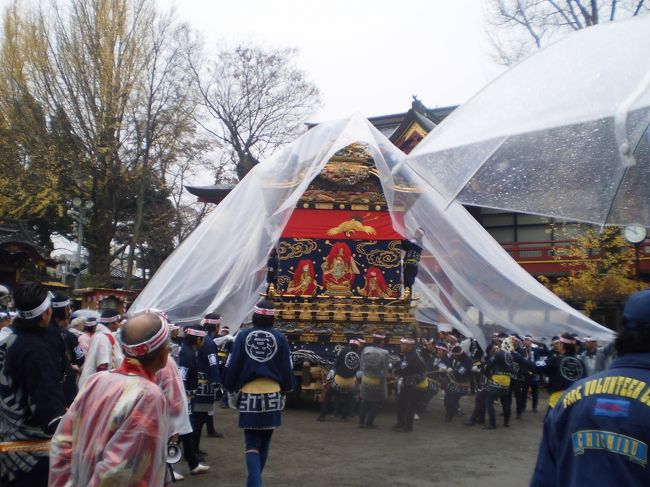 秩父夜祭を見てきました。昨年に続き2回目でしたがあいにくの雨の夜祭になってしまいました。<br />お昼前から雨が降り始め屋台は大きなビニールシートに覆われの牽引でした。<br />お旅所へは中近、下郷の笠鉾（2台）は、雨よけシートで、ぼんぼりを付けられないとのことでお旅所への引き上げは無くなり、宮地屋台を先頭に上町、中町、本町の各屋台が団子坂を引き上げられました。<br />残念な夜祭でした。<br />花火も低く垂れ込めた雲の中でよく見えず、上空の風も無いのか煙幕がなかなか移動せずよく見えませんでした。<br />写真撮影は途中で断念！<br />