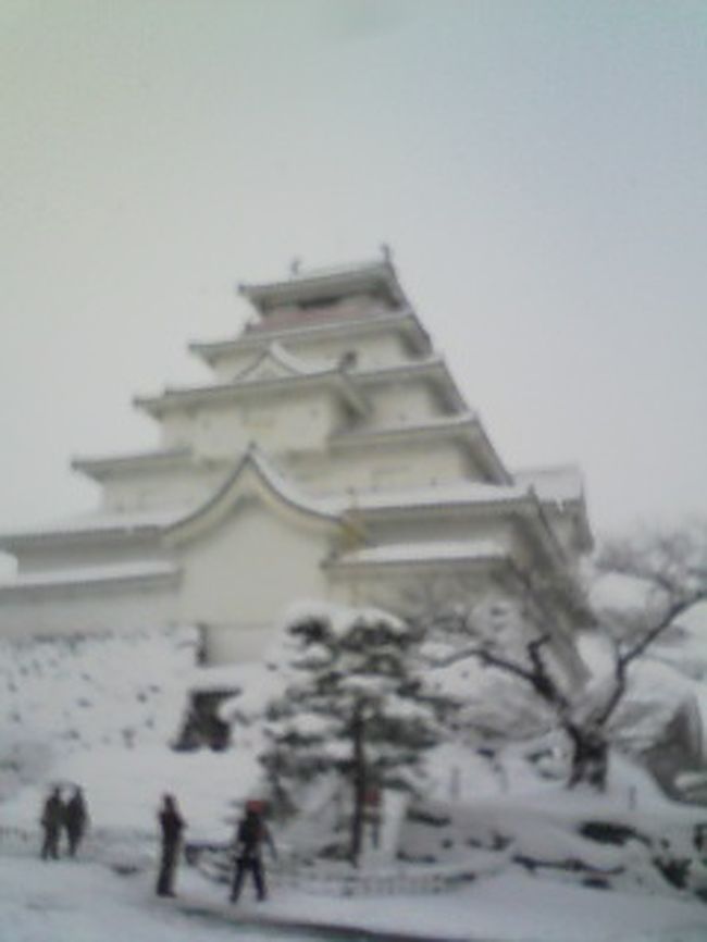 今年は、帰省せず、連れ合いと温泉旅行です。<br />元旦は早起きして、雑煮を食し、早速出発。<br />西船橋7:50発バスで出発。<br />総勢50名近く。家族連れも多い。<br />高速もゆったり。東北道で。<br />まず、佐野厄除大師で、参拝。<br />と思いきや、込んでいるので、おみくじ、お守りを買い、<br />近くの「涅槃寺」で手を合わせる。<br />屋台のお好み焼きがうまかった。<br /><br />那須塩原に来るとすっかり雪景色。<br />北に行くにつれ、これは豪雪・・・。<br />「塔のへつり」「大内宿」はすっかり雪の中。<br />雪の風景もいいが、歩くのが精一杯。<br />スニーカー風「安全靴」を履いてきたが、これがぴったり。<br />滑らないし、雪も浸透してこない。<br />しかし、凄い雪。<br />バスも、スタッドレスのチェーン巻きの重装備である。<br /><br />5:00過ぎに、宿に到着。<br />「丸峰観光ホテル」。やや安っぽい名前だが、とんでもない。<br />立派なホテルである。<br />早速、温泉に入る。大浴場、そして雪の中の露天風呂は<br />なかなかいい。<br />夜は、檜風呂に。<br />ゆっくりして、食事。<br />お膳にいっぱい、こまごま紹介できないが、とても良かった。<br />連れ合いも、ほとんど完食。<br />それでもさほど、「もうお腹いっぱい」という感じではなかった。<br />料理長の腕は相当のものと見た。サービスも良い。<br /><br />翌日の朝食バイキングも種類豊富で満足だった。<br />雪は相変わらず降っている。<br />2日目は。会津鶴ヶ城、武家屋敷、お土産店。<br />雪の会津鶴ヶ城も素晴らしい。<br />以前、青春18切符で来たが、雪の城は見事である。<br />そういえば、あの時あった<br />「ヒトラーユーゲント」展示はなかった。<br />当然だろう。<br />昼食が、2人分予約漏れでわっぱ飯を<br />食べることができなかったが、<br />ドンマイ、ドンマイ、何事にも失敗はありますよ。<br />連れ合いは、漆器店で、会津塗りを買って満足。<br />嫁に行った娘夫婦用のを含め、椀セットを買う。<br />夕方4時過ぎ、会津を出発。2日は大渋滞かと思ったが、<br />常磐道経由で、さほど遅れず、自宅に9;40に到着。<br />運転手さん、ツアコンさん、本当にご苦労様でした。<br />楽しい旅行でした。<br />1泊２日、ツアー代金29980円でした。<br />