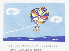 ワープロで描いた俳画・・・グレートバリアリーフで気球に乗る