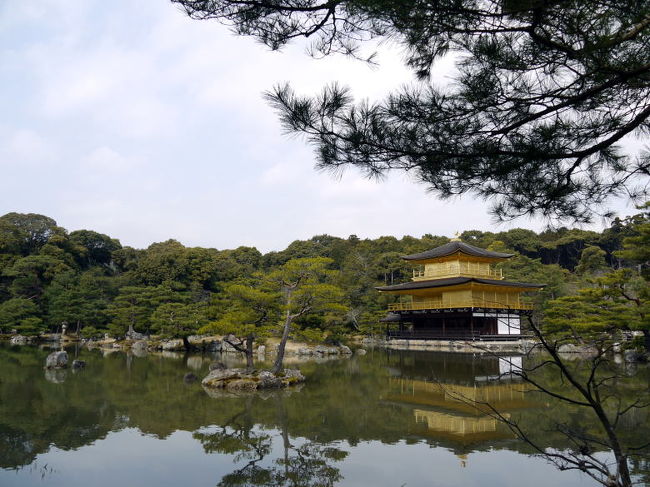 世界遺産 二条城の次は、時間節約のためにタクシーで鹿苑寺(ろくおんじ・金閣寺)に向かいます。<br /><br />未だ桜にはちょっぴり早いので、渋滞はまったく無く約15分で今回の旅行二箇所目の世界遺産 鹿苑寺(ろくおんじ・金閣寺)に到着です。<br />