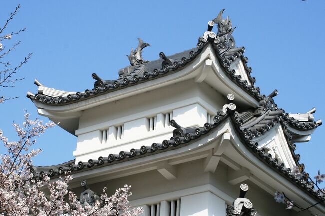 2010春、桜満開の津城址(2/4)：染井吉野、山桜、本丸跡、模擬櫓、石垣、平和の碑