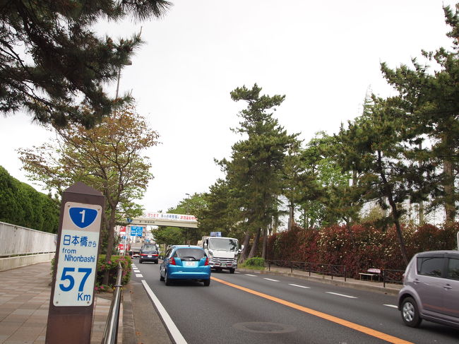 茅ヶ崎は、湘南の海ということで有名ですが、ＪＲ東海道本線とほぼ平行に、国道１号線（旧東海道）が通っており、かつての藤沢宿と平塚宿の間にあります。<br /><br />茅ヶ崎で所要の合間、三時間弱の空き時間があるので、その旧東海道を昔の旅人気分で、徒歩での散策です。<br /><br />今は、交通量の多い国道１号線ですが、ところどころに昔の雰囲気を残しています。<br /><br />本来なら、富士山がよく見える地域なのですが、小雨ということで見ることができませんでした。<br /><br />【写真は、旧東海道の日本橋から５７Ｋｍ地点】