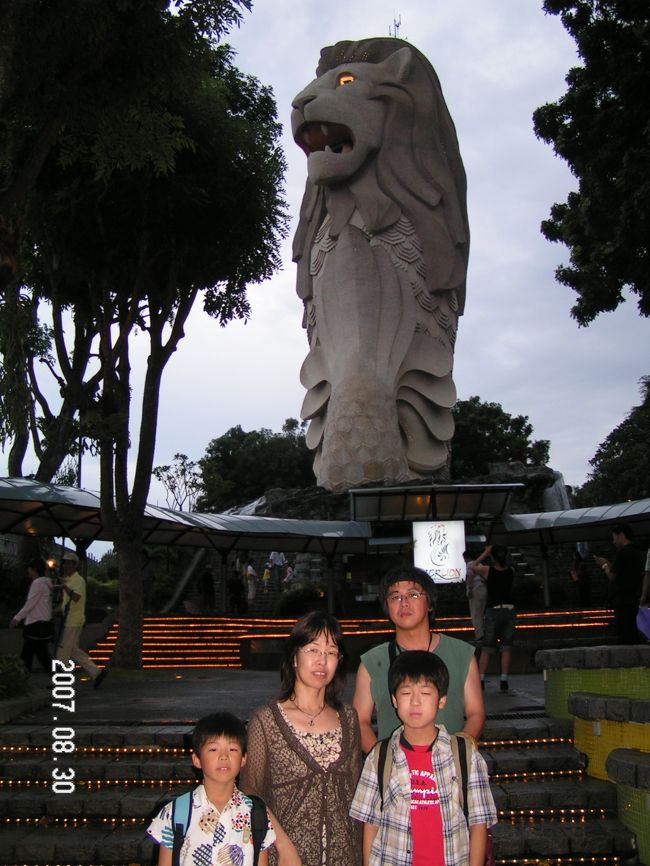 ２００７年の夏休みの旅行は、初めての海外。シンガポール４泊５日の旅行にしました。仕事では過去２回・２００４年と２００５年に出張したものの、観光目的の旅行は初めて。また子供達にとっては、初の海外旅行です。http://mshinki.fc2web.com/travel/200708.htm<br /><br />８／２８（火）	JAL７２１便で移動。到着後、チリクラブを中心の海鮮料理で晩ごはんを食べて、パークロイヤル･オン･キチナーロードにチェックイン。http://mshinki.fc2web.com/travel/20070828.htm<br />８／２９（水）	午前中はシンガポール動物園。午後は、近くの寺院を見物して、ホテル隣にあるムスタファセンターでみやげ物の買出しのあと、プールでちょっと泳ぐ。夜は、ふたたび動物園に行って、ナイトサファリ。http://mshinki.fc2web.com/travel/20070829.htm<br />８／３０（木）	水陸両用車による市内観光「ダックツアー」。午後はセントーサ島に行って、イルカショー、水族館、昆虫館、スカイタワーのあと、ショーを見てホテルに戻る。http://mshinki.fc2web.com/travel/20070830.htm<br />８／３１（金）	終日フリーデイ。午前は、再びホテルのプールで泳いだあと、ムスタファセンターで買い物。午後はＭＲＴでオーチャードロードに出て散策＆高島屋のフードビレッジで昼ごはん。その後は、マーライオン、ラッフルズ卿上陸記念地、セントアンドリュース大聖堂、富の噴水などを歩きめぐり。夕刻は免税店でお買い物をして、ＪＡＬ７２２便で帰国の途へ。http://mshinki.fc2web.com/travel/20070831.htm<br />９／１（土）	朝６：３０に関西空港到着。http://mshinki.fc2web.com/travel/20070901.htm