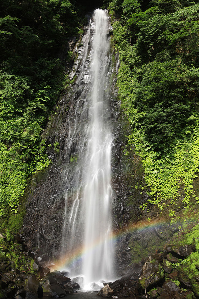 雨滝<br /><br />鳥取県鳥取市国府町<br />日本の滝百選に選定された落差４０ｍの滝。<br />直瀑<br />駐車場から徒歩３～５分、展望台へは更に５分。<br /><br />高さ１００ｍはあろうかと思われる絶壁、<br />そこを大きく浸食した直瀑は見事。<br />水量も多く、又、滝壺にも近づけるので、<br />見ていて楽しい。<br /><br />筥滝<br /><br />雨滝の手前の橋を渡って遊歩道を登ると雨滝の展望台。<br />道の分岐を左に進むと１５分程度で滝が見える。<br />ちょっと道が悪いので注意が必要。
