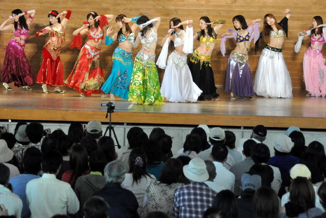 その日は、早朝から中山道の美江寺宿まつりへ<br />(後日.美江寺宿まつりの旅日記アップします。)  <br />私用で昼頃に帰る事になり<br />昼から花フェスタ記念公園へ薔薇を見に出かけました。<br />１年で一番人気が有るのか..盛況で駐車が遠く離れた所へ<br />今、池の所にポピーが咲いてるので撮ってると・<br />イベントがプリンセスホール雅で賑わってたので<br />行って見ました..ベリーダンスショーなので<br />人だかりで.後ろの方から.少し撮って。<br />明日の仕事の段取りで..薔薇をあまり撮れず..<br />旬な花フェスタ記念公園を後にした・