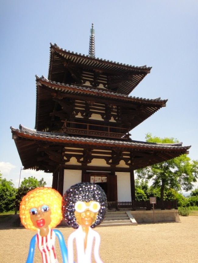 05/16/10<br /><br />奈良旅行最後のお寺は、世界遺産の法起寺。世界遺産にもかかわらず、法隆寺などからかなり離れていることもあってか観光客はほとんどいなかった。<br /><br />拝観料を払うと、受付のお坊さん？！荷物重いなら置いていったらと言ってもらえたのでお言葉に甘えることに。ここは、日本最古の三重塔があり、有名。他の見所というと、どっしりした印象の十一面観音像だ。ガラス越しの拝観でやっぱり次の仏像巡りには、単眼鏡を買おうと思った。<br /><br />帰り際に荷物を預かってもらったお礼を告げると、お坊さん？！は、幸せの四葉のクローバーをくれた♪　すごーい！！と喜び、こんな貴重なのいいんですか？！と聞くと、お坊さん？！は照れたように、特別交配だかで結構よく出来ることを教えてくれた。そんな事情はどうであれ、気持ちが嬉しかった♪<br /><br />チャリンコで回ったお陰で、予定よりも大幅に早く4つのお寺の拝観を終えたなみお。時間も余ったし、先日行けなかったお寺に回ろうかなぁと一瞬迷ったが、この奈良の旅で大分仏像様を見て大満足だったから、ノンビリしようと思い直した。