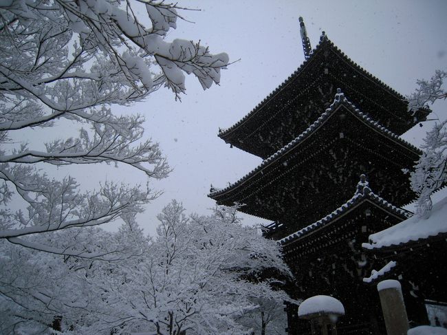 久しぶりの大雪が京都にも！！<br />午前中だけで5cmは積もってたはず。見渡す限り真っ白。<br /><br />さっそくカメラをもってお散歩へ。<br />鴨川〜平安神宮〜南禅寺〜永観堂〜真如堂。<br />途中無燐庵にも寄ってみたけど休館中。<br />残念。<br /><br />今回は京都で年明けです☆<br />