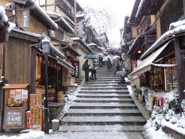 雪が降って来たんで、喜び勇んで京都東山へ<br />しかし、地面が凍って危険な状態<br /><br />危うく三年坂で転んでしまうとこでした。