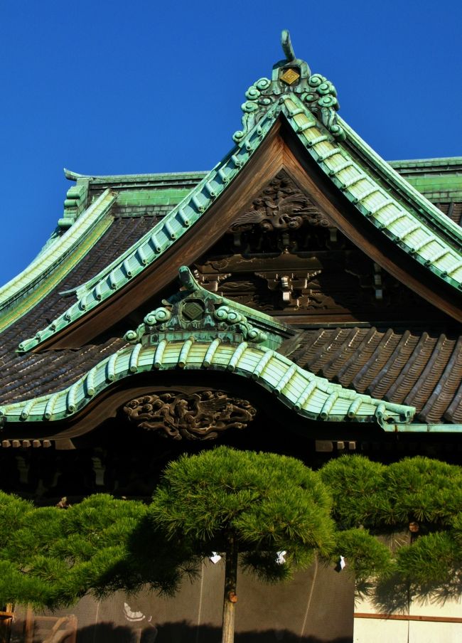 柴又帝釈天は、東京都葛飾区柴又七丁目にある日蓮宗の寺院の通称である。<br />正式名称は経栄山 題経寺（きょうえいざん だいきょうじ）である。尚、「帝釈天」とは本来の意味では仏教の守護神である天部の一つを指すが、日本においてはこの柴又帝釈天を指す場合も多い。<br /><br />江戸時代初期（17世紀前半）の寛永6年（1629年）に、禅那院日忠および題経院日栄という2名の僧によって開創された日蓮宗寺院である。18世紀末、9世住職の日敬（にっきょう）の頃から当寺の帝釈天が信仰を集めるようになり、「柴又帝釈天」として知られるようになった。帝釈天の縁日は庚申の日とされ、庚申信仰とも関連して多くの参詣人を集めるようになった。<br /> <br /> 「柴又帝釈天」の通称で専ら呼ばれるところから、帝釈天が当寺の本尊と思われがちだが、日蓮宗寺院としての本尊は、帝釈堂の隣の祖師堂に安置する「大曼荼羅」（中央に「南無妙法蓮華経」の題目を大書し、その周囲に諸々の仏、菩薩、天、神などの名を書したもの）である。<br /><br />京成電鉄柴又駅前から参道が伸びている。参道の両側には名物の草だんごや塩せんべいを売る店、老舗の川魚料理店などが軒を連ねている。参道の突き当たりに二天門が建ち、正面に帝釈堂、右に祖師堂（旧本堂）、その右手前に釈迦堂（開山堂）、本堂裏手に大客殿などが建つ。境内はさほど広くなく、建物は大部分が明治以降の建築である。二天門、帝釈堂などは彩色を施さない素木造のため一見地味に見えるが、細部には精巧な装飾彫刻が施されている。<br /><br /> 二天門<br /> 明治29年（1896年）の建立。入母屋造瓦葺の楼門（2階建て門）で、屋根には唐破風と千鳥破風を付す。柱上の貫などには浮き彫りの装飾彫刻を施す。初層左右には四天王のうちの増長天および広目天の二天を安置し、門の名はこれに由来する。二天像は平安時代の作とされ、門の建立時に同じ日蓮宗の妙国寺（大阪府堺市）から寄贈されたものである。<br /> <br />帝釈堂<br /> 二天門を入った境内正面に位置する。手前の拝殿と奥の内殿から成り、ともに入母屋造瓦葺で、拝殿屋根には唐破風と大ぶりの千鳥破風を付す。内殿は大正4年（1915年）、拝殿は昭和4年（1929年）の完成。内殿には帝釈天の板本尊を安置し、左右に四天王のうちの持国天と多聞天（毘沙門天）を安置する（四天王の残り2体は二天門に安置）。内殿外側には全面に浮き彫りの装飾彫刻が施されている。 <br /><br />祖師堂（本堂）<br /> 帝釈堂の向かって右に建つ。帝釈堂と同様、入母屋造の拝殿と内殿が前後に並んで建つ。こちらが日蓮宗寺院としての本来の本堂であり、本尊は大曼荼羅である。<br /> 釈迦堂（開山堂）<br /> 江戸時代末期に建立された、寺内最古の建築であり、奈良時代作という釈迦如来立像と、開山日栄、中興の祖日敬の木像を安置する。<br /> <br />柴又帝釈天については・・<br />http://www.taishakuten.or.jp/<br />