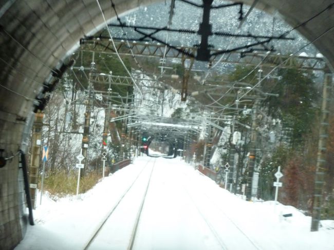 JRの湖西線と琵琶湖線で琵琶湖を1周することが出来ます。1駅間を逆回りで周遊すると、最低料金で旅が出来ます。本日は、週末からの降雪で、白くなった琵琶湖の周辺をJRを使い180円で、回りました。（これは決して違法ではありません。近江塩津では、時間があれば、駅員さんが、外に出させてくれるそうです。）<br />出発は、湖西線のおごと温泉駅で、最終目的地は、隣の堅田出来です。<br />おごと温泉13：45分発に乗り出発です。ところが到着が4分遅れで、山科の乗り継ぎ時間5分に間に合うか、ハラハラのスタートでした。<br />山科でなんとか琵琶湖線の近江塩津行き新快速（14：05発）に間に合い、近江塩津へ。<br />近江八幡を過ぎるころから、白くなり、彦根では真っ白。<br />米原、長浜と白雪の中を進み、無事　近江塩津へ。<br />ここで5分の待ち合わせで、湖西線新快速に乗り、堅田駅には16：35、無事到着。ICOCAで改札を出ると、“180円”の表示が出て、ホットしました。<br />（厳密に言うと、おごと温泉と堅田の間は、乗車していないので、1周では無いのかもしれませんが、自宅を起点とすると、完全1周しました。）<br />滋賀県も雪の無いとこから、北は、まるで長野のスキー場に来たような、豪雪地まで、本当に広いな、と実感しました。<br />でも、この雪が、JRの旅を盛り上げてくれたことは、間違いありません。暇だといけないので、本を持参しましたが、開く時間も有りませんでした。