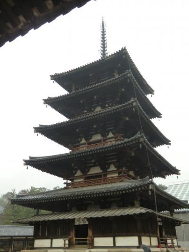 雨の奈良で　法隆寺　