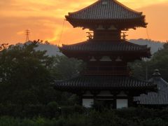 郡山城跡　そして　法起寺の夕景