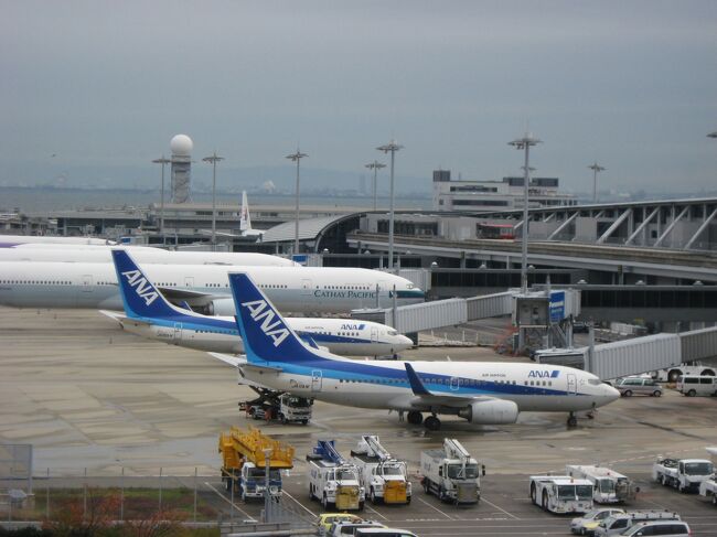 20111202　ANA159　KIX-PEK　B737-700　JA11AN <br />20111204　ANA160　PEK-KIX　B737-700　JA11AN <br /><br />土日に金曜の振休を合わせ、ANAの特典航空券で北京まで飛んできました。<br /><br />ANAの大阪～北京路線で使用されている機体は、国内線と共用のボーイングB737-700。 <br /><br />座席に個人用のテレビがなかったのは少々物足りなかったですが、リニューアルされたばかりの機内食に舌鼓を打ったり、機内オーディオプログラムに入っていたひいきの歌手のナンバーを聴いたりと、快適に3時間のフライトを楽しむことができました。