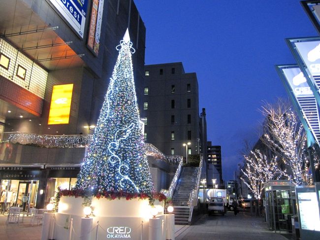 今日はクリスマスイブ。<br />夕方、天満屋岡山店に食材やケーキを買いに行くと、<br />かなりの混雑。<br />ケーキもお惣菜も行列が出来ていました。<br /><br />そして仕事終わりのダンナから連絡が。。<br />住宅街の個人のお宅がイルミネーション凄いと聞いていたので<br />見に行こうよ、と話していたんです。<br />仕事仲間に聞いたようで、<br />連れて行ってくれることになりました。<br /><br />先日の岡山駅前のイルミネーションに続き第2弾です。<br /><br />