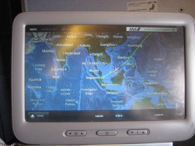2012年1月ANA BUSINESS CRADLEで行く　シンガポール＆マレーシア旅行Part3　1日目　NH111便東京（成田）→シンガポール　スカイマップ＆シンガポール到着編