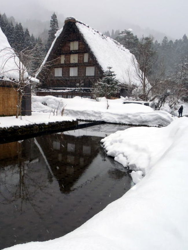 雪見風呂目的で奥飛騨に日帰り旅行するのが例年2月の恒例行事となっているsonia家ですが、久しぶりに雪の白川郷が見たくなり、今年は行き慣れた平湯をやめて東海北陸道を更に北進。<br /><br />平日だったせいか人も少ない中、白い世界に点在する世界遺産の合掌集落を堪能し、村内の新しい温泉に浸かってきました。<br /><br />帰りにちょっと高山にも立ち寄ってティーブレイク。<br /><br />こちらも平日の夕方のせいか閑古鳥(笑)<br /><br />冬の平日の奥飛騨は穴場です。<br /><br />お寒い旅行記ですがお付き合い下さい。