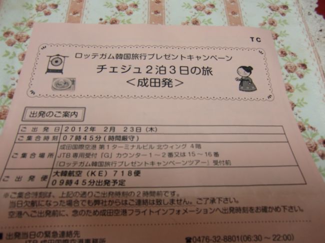 2011年 11月・・・<br />毎年応募だけはしていたロッテの懸賞<br />当たれば行こうかな ・・・くらいしか思っていなかったのですが・・・<br /><br />年末までに何度もハワイに行き 来年は「おとなしくしなければ・・」と思っていた矢先の <br />B賞ご優待(基本の旅行代金は35000円+ 燃油、空港使用税他11000円)<br /><br />きっと そんなに出すんだったら 無理していかなくても、と人は言うでしょうが・・・<br /><br />以前 2010年12月末に初めて行った済州島でしたが 余りの寒さに耐えきれず 今、思い返せば「ナンタ」だけを見に行ったようなものでした<br /><br />そして今回は本当にゆっくりと穏やかな時間を過ごしてきました<br /><br />この旅行記には世界遺産など全く入っておりません。 主人の大好きな 市場めぐりと今回 どうしても行きたかったテディーベア博物館の素晴しさは よい思い出になりました。