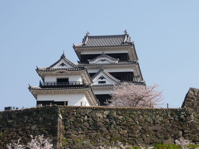 伊予の旅2日目。最初は大洲(おおず)を訪れ、大洲城、臥龍山荘などを巡りました。<br /><br />大洲は、大洲藩(1617年から明治維新まで加藤氏)6万石の城下町として大洲城を中心に発展した町です。「伊予の小京都」とも呼ばれ、古い街並みが残っています。<br /><br />＜旅程＞<br />【1日目(4/7)】<br />　→今治10:40(鉄道)<br />　今治観光<br />　今治12:39→松山13:13（鉄道）<br />　松山観光<br />　松山泊<br />【2日目(4/8)】<br />　松山8:08→伊予大洲8:44（鉄道）<br />　大洲観光<br />　伊予大洲10:48→宇和島11:30（鉄道）<br />　宇和島観光<br />　宇和島13:55→卯之町14:14（鉄道）<br />　卯之町観光<br />　卯之町15:16→内子15:50（鉄道）<br />　内子観光<br />　内子16:57→松山17:26(鉄道)<br />　松山18:40→（鉄道）