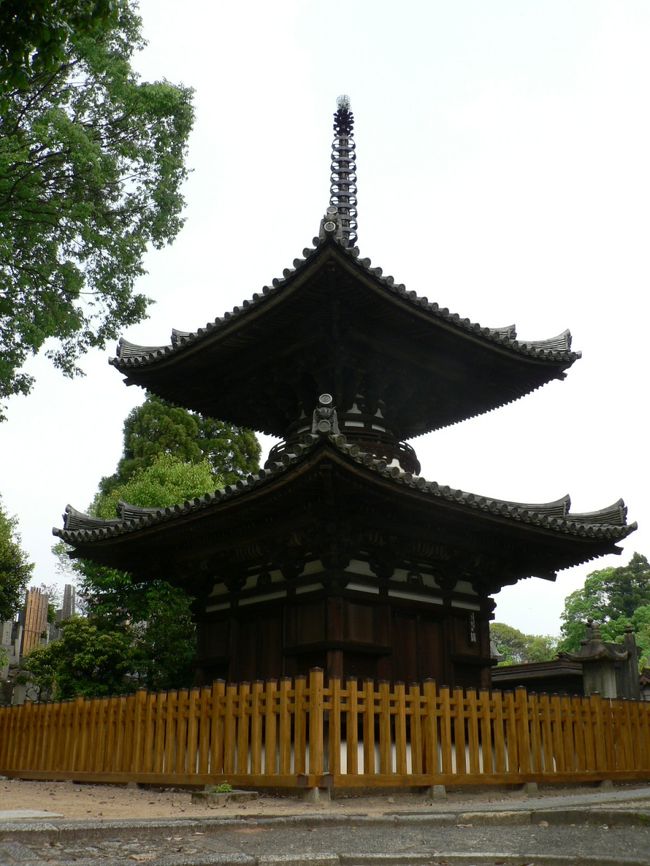 宝塔寺(ほうとうじ)は、京都府京都市伏見区にの日蓮宗の寺院で平安時代に藤原基経(ふじわら の もとつね、836−891年)の発願により創建され源氏物語「藤裏葉」帖にも登場する極楽寺が前身。<br />極楽寺は基経の没後、嫡子で菅原道真(すがわら の みちざね、845−903年)を讒言して大宰府へ左遷させたことで知られる藤原時平(ふじわら の ときひら、871−909年)により899年に建立された。<br />本堂(1608年建立)、多宝塔(室町時代建立)、四脚門(室町時代建立)は国指定の重要文化財だが特に多宝塔が美しい。<br />(写真は宝塔寺の多宝塔)<br />