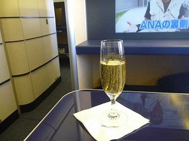 搭乗後は直ぐにパジャマに着替え、シャンパンのクリュグを数杯飲みながら、機内ＶＯＤのシルシルミシルを見ているとＡＮＡファーストクラス特集をやっており、テレビ取材と同じ０２Ｋに座っていることに気がつき思わずＣＡさんと談笑してしまいました。<br />