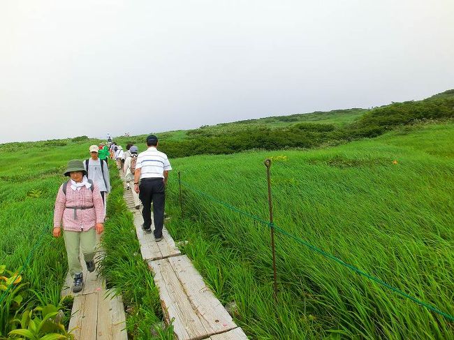 なぜ弾丸ツアーかというと、<br />東京〜新白河新幹線：距離１８５km<br />新白河〜月山八合目〜蔵王温泉バス：４４５km<br />合計移動距離：６３０km<br />で、月山八合目：弥陀ケ原湿原のハイキング１時間のみです。<br />月山八合目までの道路は非常に狭く、大型バスのすれ違いに四苦八苦<br />やっと到着時間は１４時３０分なんと東京を出発して６時間４０分後で<br />１時間のみのハイキングです。その後、ホテルへ